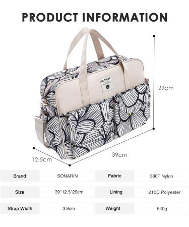 SONARIN Large Capacity Waterproof Baby Changing Tote Bag - Multi-Function Satchel Messenger Bag with Shoulder Strap & Changing Mat, Black & White Petals - Buy Online on GoSupps.com