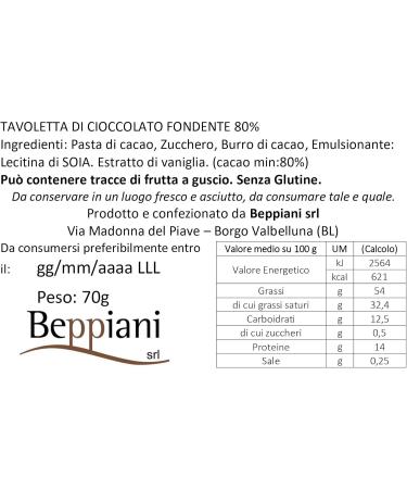 Beppiani Box of 5 Tablets of Dark Chocolate Fondant 80% 350g Chocolate Artisana MADE IN ITALY - Buy Online on GoSupps.com