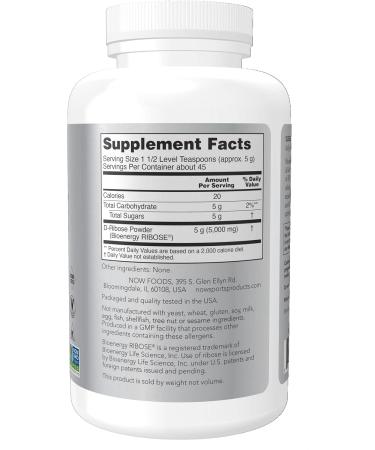 NOW Foods D-Ribose Powder 5000 mg - Non-GMO Energy Supplement | 8 oz for Enhanced Athletic Performance - Buy Online on GoSupps.com