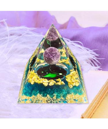 VDYXEW Crystal Pyramid Amethyst with Blue Lucite Zodiac Aries Orgone Pyramid Healing Crystal Postive Energy Orgonite Crystal Healing for Yoga Meditation Stress Reduce (Aries)