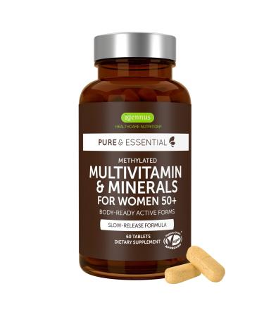 Igennus Methylated Women's 50+ Multivitamin with Calcium & Magnesium Pure & Clean All-Day Nutrient Delivery with High-Strength B-Vitamins Antioxidant Support Iron and Copper Free 60 Vegan Tablets