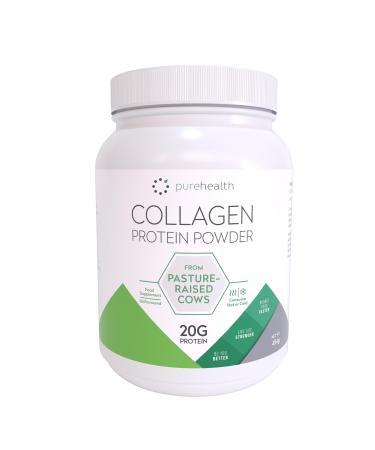 Pure Health Pure Collagen: Bovine Peptides Hydrolyzed Collagen Protein Powder 100% Grazing | No Hormones or Steroids | No Flavor & Dissolves | 20g Protein | Paleo Keto Bulletproof | 16oz