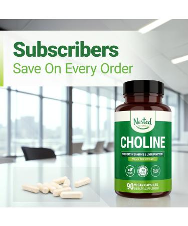Nested Naturals Choline Bitartrate 500mg - High Potency Choline Supplements - Supports Maternal & Fetal Health During Pregnancy* - 100% Vegan & Non-GMO - 2-Pack (180 Vegan Capsules) 90 Count (Pack of 2) - Buy Online on GoSupps.com