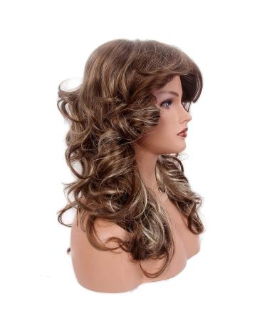 70s Brown Highlight Disco Wig - Farrah Fawcett Vintage Synthetic Wig for Women - Cosplay Costume Hair - Buy Online on GoSupps.com