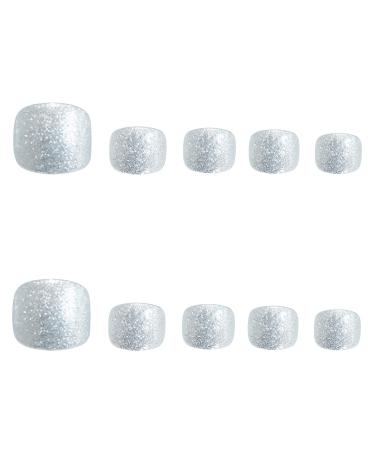 24pcs / set brillant faux ongles courts couverture compl te faux ongles pour femmes autocollant sur les pieds ongles art conseils Silver