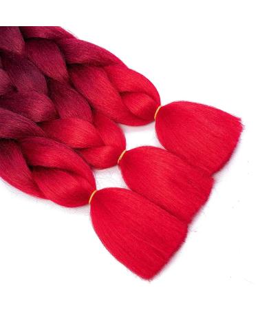RN BEAUTY 24 Ombre Synthetic Jumbo Braids Hair Extensions - 3 Bundle Deals in Black/Burgundy/Red | Heat Resistant Fiber for Afro Twist Crochet Hair - Buy Online on GoSupps.com