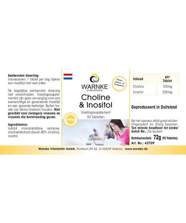 Vegan Choline Tablets with Inositol - 90 Tablets | Warnke Vitalstoffe - Buy Online on GoSupps.com