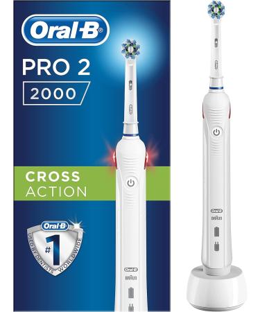 Oral-B Pro 2 2000 Electric Toothbrush - Rechargeable Cross Action Brush Head Visible Pressure Sensor - International Shipping Available - Buy Online on GoSupps.com