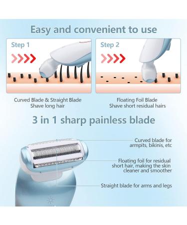 Women's Electric Shaver | Bikini Trimmer & Razor for Face, Legs, Underarms | Wet & Dry Rechargeable Lady Shaver - Blue/White - Buy Online on GoSupps.com