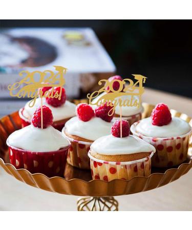 Zerodeko 15pcs 2024 Graduation Cupcake Toppers Glitter Class of 2024 Cupcake Toppers Grad Cap Food Appetizer Cupcake Picks Graduation Party Decorations - Buy Online on GoSupps.com