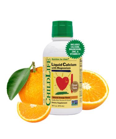 ChildLife Essentials Liquid Calcium Magnesium Supplement - Supports Healthy Bone Growth for Children Contains Vitamin D3 & Zinc All-Natural Gluten Free & Non-GMO - Natural Orange Flavor 16 Fl Oz Bottle Orange 16.0 Fl Oz (Pack of 1)