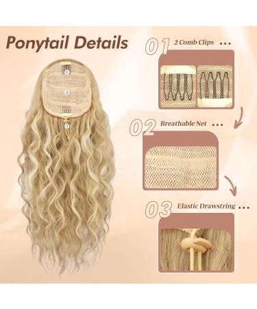 Fine Horsepower Hair Part with Cord - 45cm Long Waves Braid Extension | Synthetic Wavy Clip-In Ponytail for Women - Light Ash Brown & Pale Blonde - Buy Online on GoSupps.com