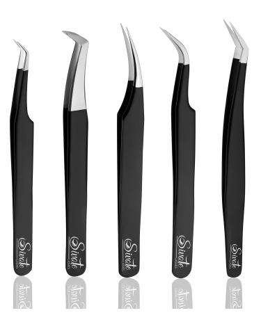 SIVOTE Eyelash Extension Tweezers for Classic & Volume Lashes 5-Pack Black