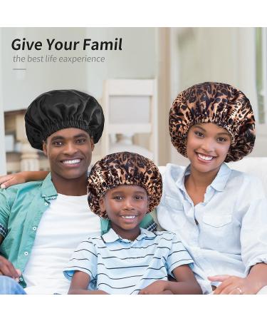 2 PSC Large Satin Bonnet for Women - Adjustable Black Leopard Silk Hair Cap for Night Sleeping - Buy Online on GoSupps.com