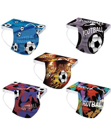 50PC 3-Ply Disposable_Face_Mask with Football Patterns Design Breathable Comfortable for Women Men Adults Use