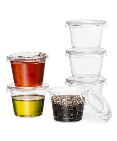 PlastiMade Clear Disposable Plastic Portion Cups With Lids (100 Sets - 1 Oz) - Disposable Condiment Cups, Sauce/Dip/Dressing Cups, Souffle Cups & Jello Shot Cups With Lids | Great Sampling Container