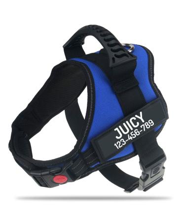 Pawpawify dog harnesses against pulling with personalized name and telephone number durable prevents tug pulling or choking for training and walking s chest 20-25in blue