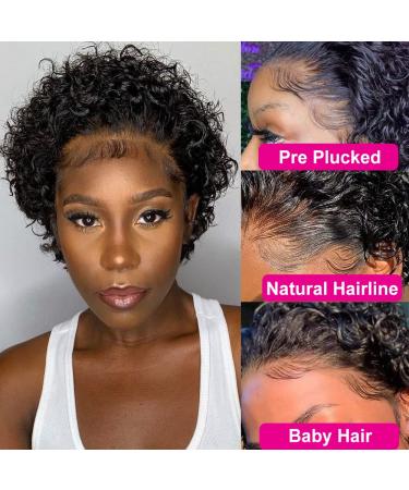 Short Curly Lace Front Pixie Cut Wig for Black Women - 150% Density Human Hair - HD Glueless Pre Plucked 13x1 Lace Front Wig - Natural Black - Buy Online on GoSupps.com