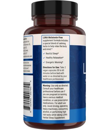 Nested Naturals Luna Sleep Supplement Melatonin Free Non-Habit Forming Herbal Sleep Supplement Adult Bedtime Support Help Sleeping w/Chamomile Valerian L-Theanine 60 Vegan Capsules Luna Herbal Melatonin Free - Buy Online on GoSupps.com