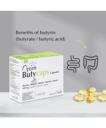 Butyric Acid - Liquid Butyrin 450mg - 60 Capsules | Transit Colon & Intestinal Flora | Dietary Supplement Source of Butyrate | Optim Butycaps Capsules - Buy Online on GoSupps.com