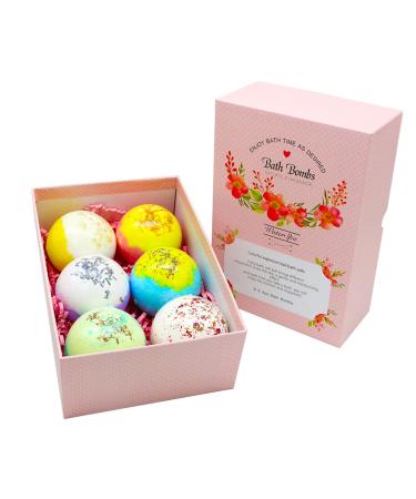 hengweiuk 6 Pack Bath Bombs with Organic Essential Oils and Natural Dry Flowers Perfect for Bubble Bath and Spa Gift for Girlfriend (Romantic Girl)
