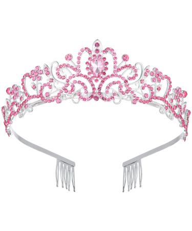 Dicodoum Crystal Crowns for Women And Girls  Tiaras Hair Rhinestones Princess Headbands with Comb for Wedding Birthday Gift Pink(Pack of 1)