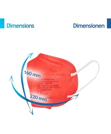 Virshields FFP2 Mask - 5 Layer PFE 94% VFE 99.99% EN 149 Certified | Red Breathing & Protective Masks - 50 Pack | Bulk Options Made in EU - Buy Online on GoSupps.com