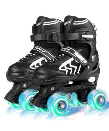 SZHZS Kids Roller Skates for Boys Girls Child Beginners, Adjustable Roller Skates for Youth and Adult 4 Sizes with All Light up Wheels for Outdoor Indoor Sports Black&White Medium - Big Kid
