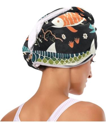 Blue Green Fishes Hair Towel 2 Pack | Super Absorbent Quick Dry Hair Turbans for Women & Girls - Perfect for Travel & Daily Use - Buy Online on GoSupps.com