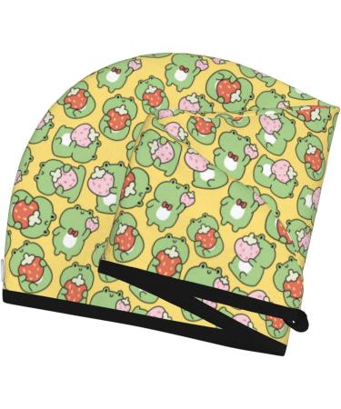 Cute Frog Strawberry Microfiber Hair Towel - Soft Super Absorbent Coral Velvet Wrap for Long Curly & Thick Hair - Buy Online on GoSupps.com