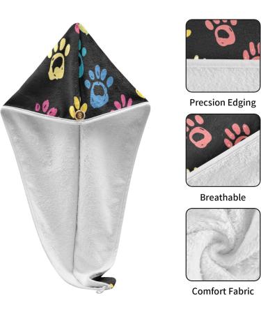 Colorful Doodle Paw Print Hair Towel 2 Pack | Super Absorbent Quick Dry Hair Turbans for Women & Girls Perfect Hair Drying Solution - Buy Online on GoSupps.com