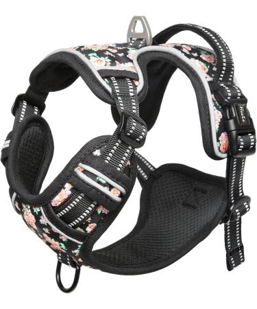 Heele Dog Crockery & No-Pull Harness | Adjustable Reflective Dog Gear for Medium-Sized Dogs - Soft & Breathable Anti-Pull Design - XS Flower Black - Buy Online on GoSupps.com