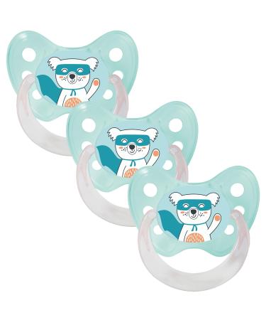 Dentistar Silikon Schnuller 3 Set- Size 2 6-14 months- tooth and jaw-friendly nucking with dental level- BPA-free- Made in Germany- Super Koala green