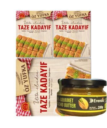 Pufai Erendiz Pistachio Paste 100% Kadayif Kadayif Kadaifi for Chocolate Dubai Kadayif, 400 g, Pack of 3