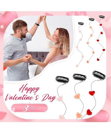 Valentine's Day Hair Extensions: 3 Pcs Heart Bead Hair Clips in Light Pink, Rose Red, Bright Red - Buy Online on GoSupps.com