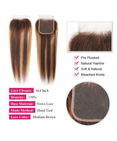 10A Brazilian Straight Ombre Highlight Bundles with Closure - P4/27 Color - 18 20 22 + 16 inch Free Part Closure - Virgin Remy Human Hair - Buy Online on GoSupps.com