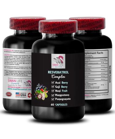 Pomegranate Support - RESVERATROL COMLEX - Acai Berry Energy Blueberry Power Goji Berry Strength Elderberry Boost Mangosteen Balance Noni Blend Black Cherry Energize 1 Bottle 60 Capsules