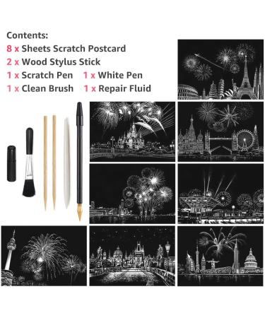 Magic Scratch Art Paper Mini Envelope Postcard Set - Rainbow Night View Scratchboard for Adults and Kids - Includes 8 Sheets Scratch Cards, 6 Tools Drawing Pen and Clean Brush - Gorgeous Fireworks Design - Buy Online on GoSupps.com