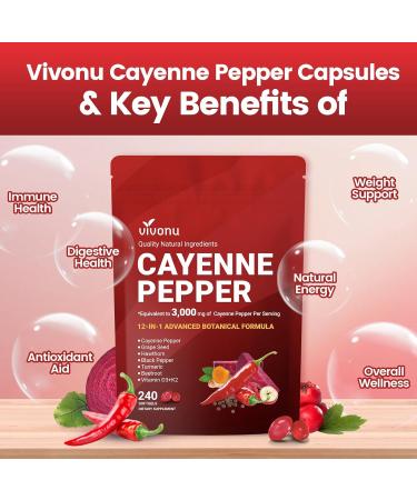 Cayenne Pepper Supplement Supports Leg Vein Heart and Blood Vessel Health with Turmeric Cinnamon Vitamin E D3 K2 & Extracts of Grape Seed Hawthorn Beetroot Berberine and Other (240 Capsule) - Buy Online on GoSupps.com