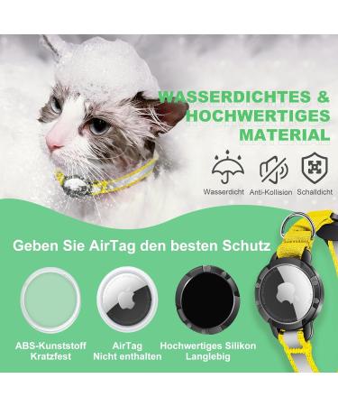 Airtag Cat Neck Band - Waterproof Reflective Collar for Cats & Small Dogs | Safety Clasp | Yellow & Green (23-33cm) - Buy Online on GoSupps.com