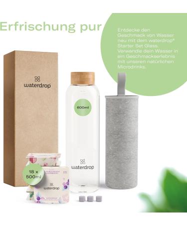 Waterdrop Starter Set Glass - 600ml Bottle + 18 Sugar-Free Microdrinks | 6 Fruity Varieties | Eco-Friendly & Carbon Dioxide Safe - Buy Online on GoSupps.com