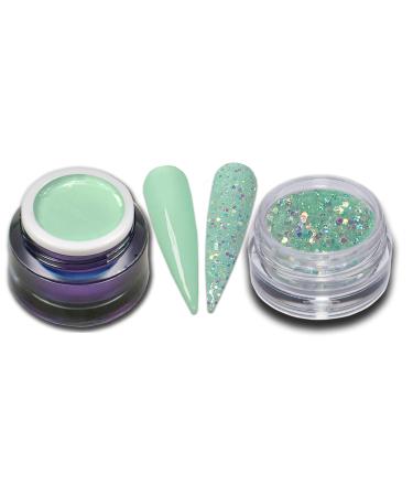 5ml Premium Color Gel Jade Pastel Mint Green with Glitter Powder Set Nail Gel