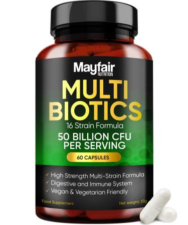 Probiotics for Women and Men - High Strength Vegan Probiotic Complex Capsules with 16 Live Strains and 50 Billion CFU Source - IBS Relief and Gut Health Supplements - Made in UK