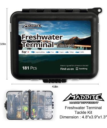 MadBite 181pcs Terminal Tackle Kit for Freshwater Fishing - Bass/Panfish/Trout, with Tackle Box, Hooks, Weights, Sinkers & Rigs - Buy Online on GoSupps.com