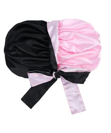 Satin Silk Extra Large Jumbo Adjustable Double Layer Reversible Hair Cap for Women - Pink Black&Pink - Buy Online on GoSupps.com