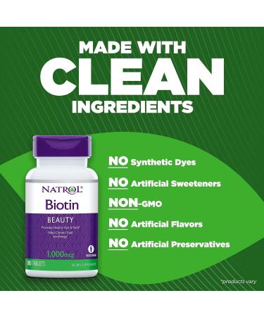 Natrol Biotin Beauty 1000 mcg - Dietary Supplement for Healthy Hair, Skin, Nails & Energy Metabolism - 100 Tablets - Buy Online on GoSupps.com