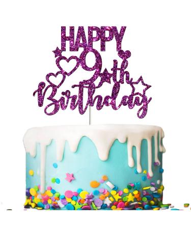 Tenhaisi Glitter Purple Happy 9th Birthday Cake Topper 9 and Fabulous Cake Topper - Birthday Party Decoration - 9 Years Birthday/Wedding Anniversary Party Supplies