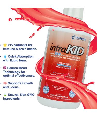 intraKID Drucker Labs Organic Liquid Multivitamin for Kids Immune Support Non GMO Dairy Free Gluten Free Magnesium Vitamin A C E Zinc (32 oz. Fruity Raspberry) - Buy Online on GoSupps.com