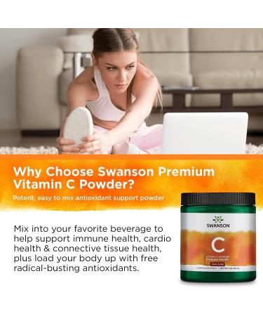 Swanson Vitamin C Powder 1000mg - Pure Ascorbic Acid Supplement for Immune, Skin & Cardio Health - 1lb (454g) - Buy Online on GoSupps.com