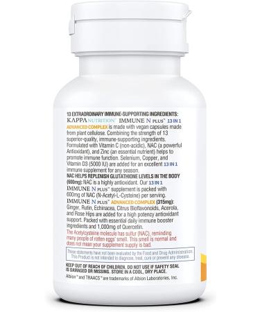 Immune N Plus 13 in 1 Supplement - NAC 600mg, Quercetin 1000mg, Vitamin C 500mg, Zinc 50mg, Vitamin D3 5000iu - 90 Capsules - Buy Online on GoSupps.com
